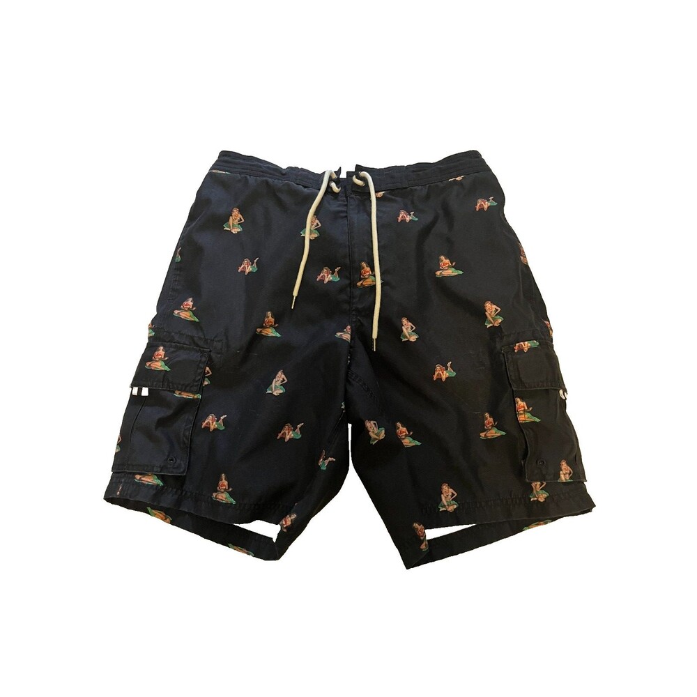 Daniel Cremieux Hula Girl Medium Swim Trunks Black Lined Pockets M